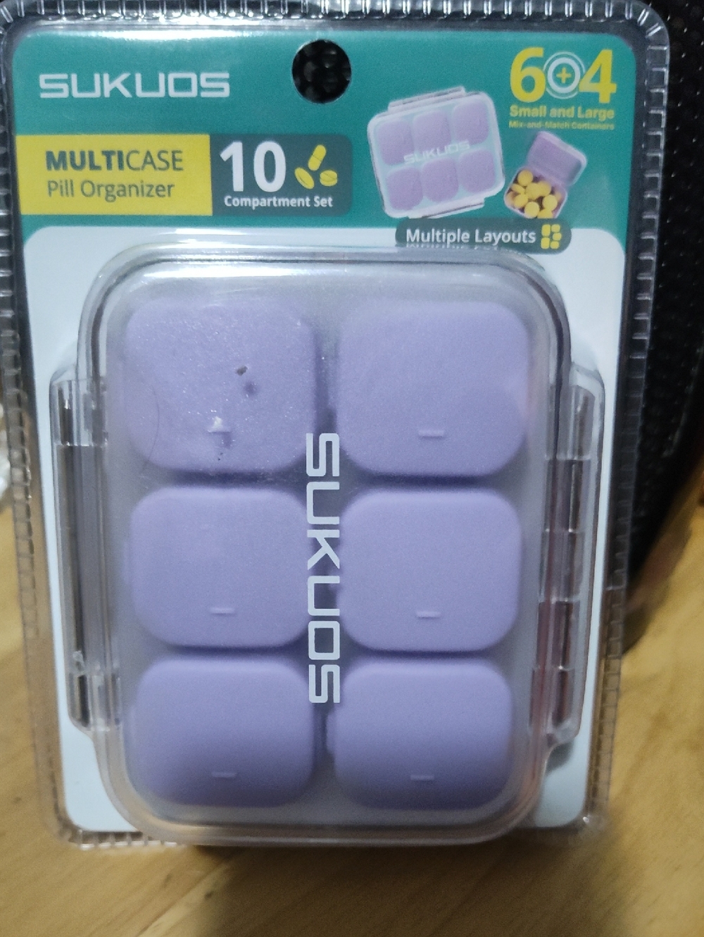 SUKUOS Multicase 10-Compartment Pill Organizer in Lavender